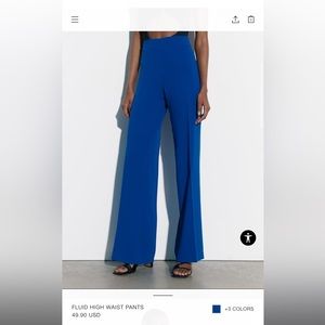 Zara Fluid High Waisted Blue Pants (L)